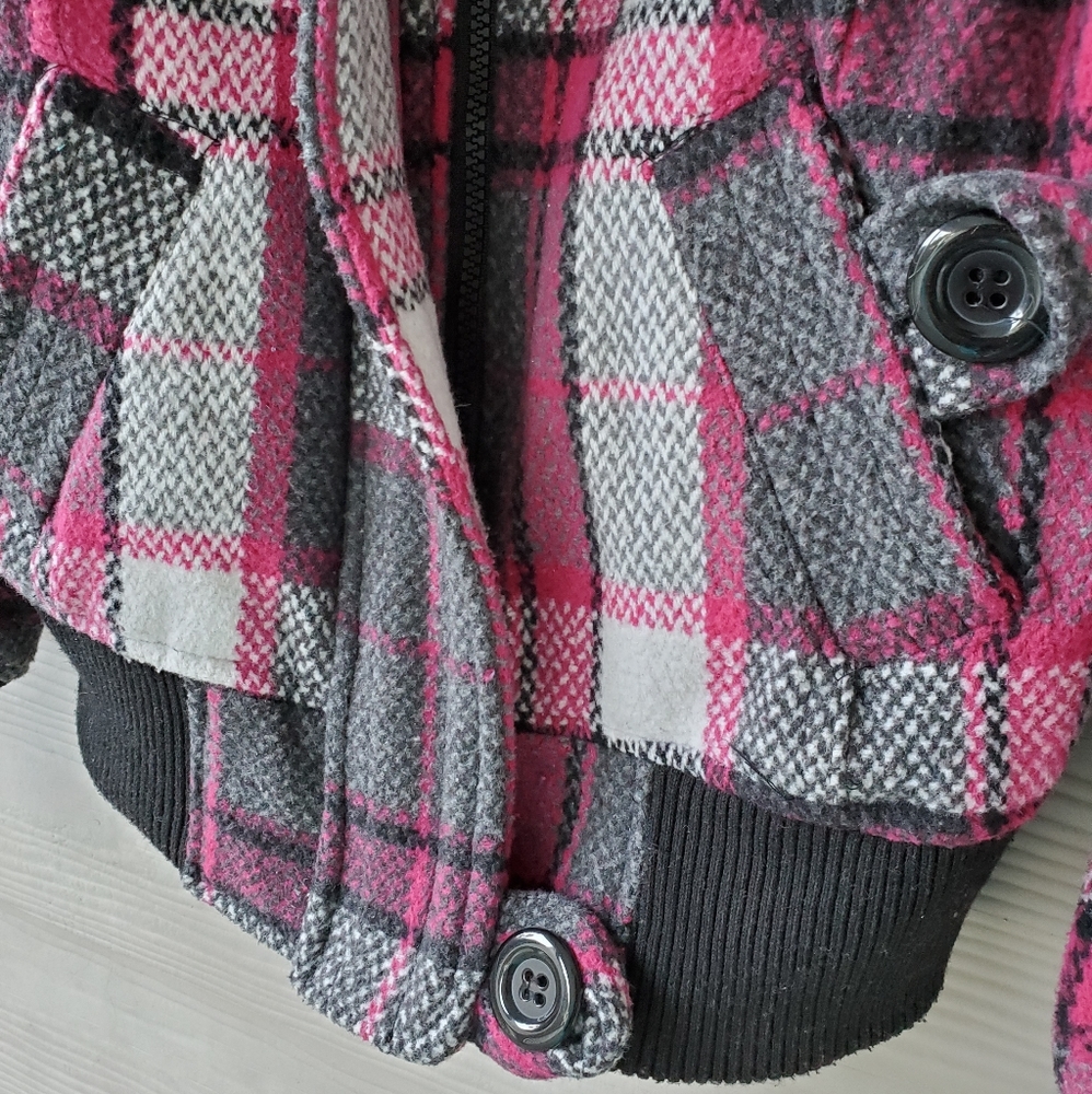 ambiance apparel Multicolored Plaid Knit Zip-up Winter Bomber Jacket Coat - Picture 13 of 16